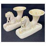 Two Vintage Belleek Seahorse Vases Third Black Mark