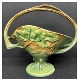 Beautiful Antique Roseville Art Pottery Green Bushberry Basket - Circa 1940