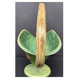 Beautiful Antique Roseville Art Pottery Green Bushberry Basket - Circa 1940