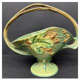 Beautiful Antique Roseville Art Pottery Green Bushberry Basket - Circa 1940