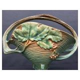 Beautiful Antique Roseville Art Pottery Green Bushberry Basket - Circa 1940