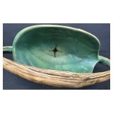 Beautiful Antique Roseville Art Pottery Green Bushberry Basket - Circa 1940