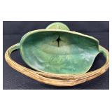Beautiful Antique Roseville Art Pottery Green Bushberry Basket - Circa 1940