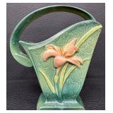 Antique Roseville Art Pottery Zephyr Lily Handled Basket Vase - 394-8" - Circa 1940