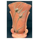 Antique Roseville Art Pottery Teasel Salmon / Rust Vase - 886-9