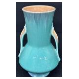 Antique Roseville Art Pottery Orian Teal Art Deco Two Handled Vase - 736-8