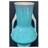 Antique Roseville Art Pottery Orian Teal Art Deco Two Handled Vase - 736-8