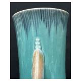 Antique Roseville Art Pottery Orian Teal Art Deco Two Handled Vase - 736-8