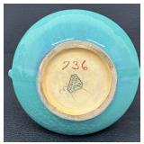 Antique Roseville Art Pottery Orian Teal Art Deco Two Handled Vase - 736-8