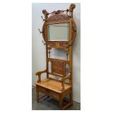 Antique Hall Tree with Mirror