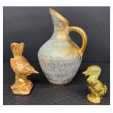 Vintage Stangl Art Pottery Ducks & Stangl Hand Painted Gold & Turquoise Ewer Pitcher