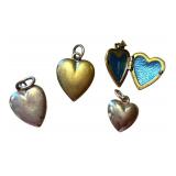 Four Vintage and Antique Heart Pendants including a 14K Gold Pendant and 10K Pendants