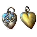 Four Vintage and Antique Heart Pendants including a 14K Gold Pendant and 10K Pendants