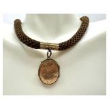 Antique Victorian Woven Hair Locket Necklace / Antique Victorian Mourning Macabre Real Hair Locket