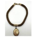 Antique Victorian Woven Hair Locket Necklace / Antique Victorian Mourning Macabre Real Hair Locket