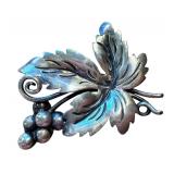 Vintage Sterling Silver Leaf and Grape Bunch Brooch / Pin