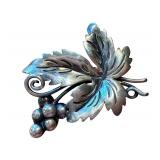 Vintage Sterling Silver Leaf and Grape Bunch Brooch / Pin
