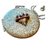 Antique Gold Tone Locket with Red Gemstones