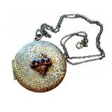 Antique Gold Tone Locket with Red Gemstones