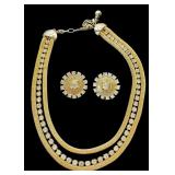 Vintage Rhinestone and Gold Tone Necklace and Earrings Set