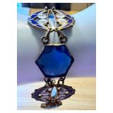 Antique Art Nouveau Enamel and Gold Tone Bracelet