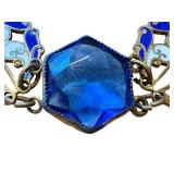 Antique Art Nouveau Enamel and Gold Tone Bracelet