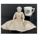 Beautiful Vintage Doll and Little Boy Blue China Cup, by Three Crowns Germany