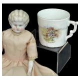 Beautiful Vintage Doll and Little Boy Blue China Cup, by Three Crowns Germany