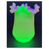 Antique Limoges P&B 12" Plate, Antique Victorian Bohemian Hand Painted Enamel Violet Flower Satin Uranium Glass Vase and Victorian White/Pink Bristol Glass