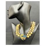 Vintage Signed DeMario Necklace / Vintage Signed DeMario Faux Pearl and Rhinestone Necklace