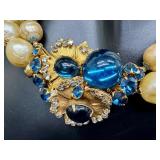 Vintage Signed DeMario Necklace / Vintage Signed DeMario Faux Pearl and Rhinestone Necklace