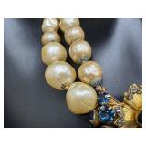 Vintage Signed DeMario Necklace / Vintage Signed DeMario Faux Pearl and Rhinestone Necklace