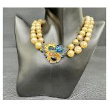 Vintage Signed DeMario Necklace / Vintage Signed DeMario Faux Pearl and Rhinestone Necklace