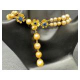 Vintage Signed DeMario Necklace / Vintage Signed DeMario Faux Pearl and Rhinestone Necklace