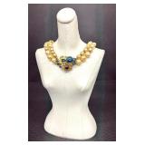 Vintage Signed DeMario Necklace / Vintage Signed DeMario Faux Pearl and Rhinestone Necklace
