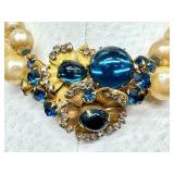 Vintage Signed DeMario Necklace / Vintage Signed DeMario Faux Pearl and Rhinestone Necklace