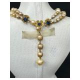 Vintage Signed DeMario Necklace / Vintage Signed DeMario Faux Pearl and Rhinestone Necklace