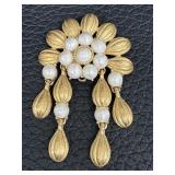 Vintage Monet Fish Brooch, Monet Faux Pearl Necklace and Vintage Crown Trifari Brooch