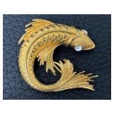 Vintage Monet Fish Brooch, Monet Faux Pearl Necklace and Vintage Crown Trifari Brooch