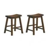 Lazzara Nisky 17 in. Cherry Finish Solid Wood Dining Stool with Wood Seat (Set of 2)   Customer Returns See Pictures