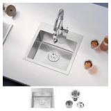 Attop Handmade Stainless steel 18 in. Single Bowl Top Mount Scratch-Resistant Nano Drop-in Kitchen Sink With Strainer  Customer Returns See Pictures