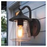 Lot of LNC Modern Frosted Black Porch Outdoor Wall Sconce 1-Light Classic Exterior Lantern with Mushroom Clear Seeded Glass Shade Customer Returns See Pictures