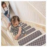 Beverly Rug Trellis Gray 26 in. x 8.5 in. Non-Slip Rubber Back Stair Tread Cover (Set of 15) Customer Returns See Pictures