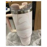 2 X 40 oz Tumblers with Handle, Straw, and Lid - Pink Marble Design