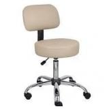 BOSS Office Products Beige Vinyl Task Stool with Back Rest, Chrome Base and Seat Height Adjustment Customer Returns See Pictures