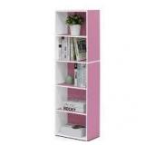 Furinno Tropika 52 in. Pink/White Faux Wood 5-shelf Standard Bookcase with Storage Customer Returns See Pictures