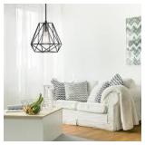 Lot of Hampton Bay Brielle 60-Watt 1-Light Matte Black Shaded Pendant Light with Cage Shade   Customer Returns See Pictures