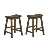 Lazzara Nisky 17 in. Cherry Finish Solid Wood Dining Stool with Wood Seat (Set of 2)   Customer Returns See Pictures