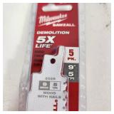 New Milwaukee Sawzall Blades 5 Pack 9" Demolition 5X Life Nail Embedded Wood