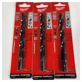 Lot Of Three New Milwaukee Drill Bits 7/16" 48-89-2734 Black Oxide General Purpose